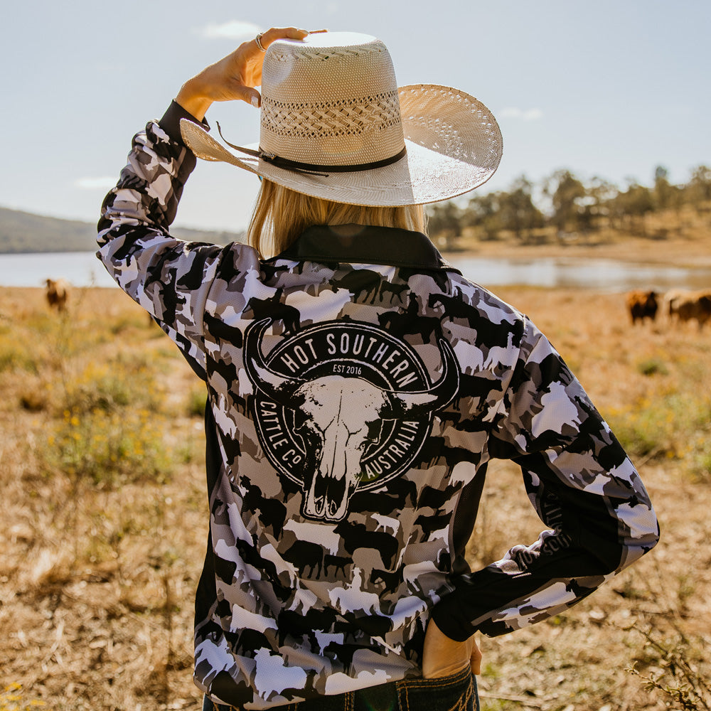 Cattle Co Adults Fishing Shirt - Grey Camo – Hot Southern Miss