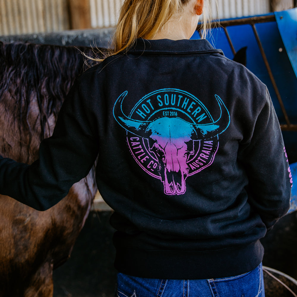 Turquoise/Purple Cattle Co Unisex Fleece Black Half Zip